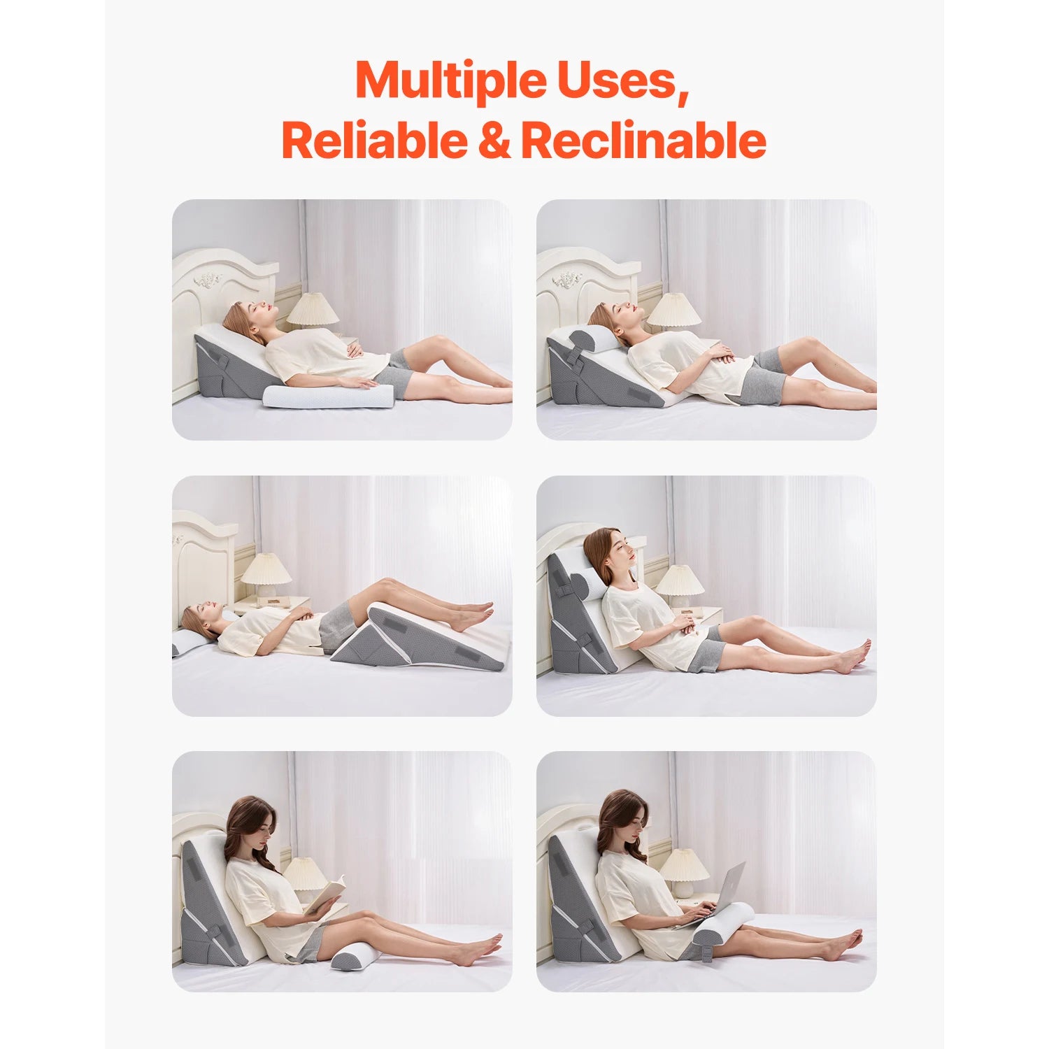 SucceBuy Bed Wedge Pillow 3 Pcs Adjustable Orthopedic Bed Wedge Set Post Surgery Pillow for Acid Reflux Back Pain Snoring Relief
