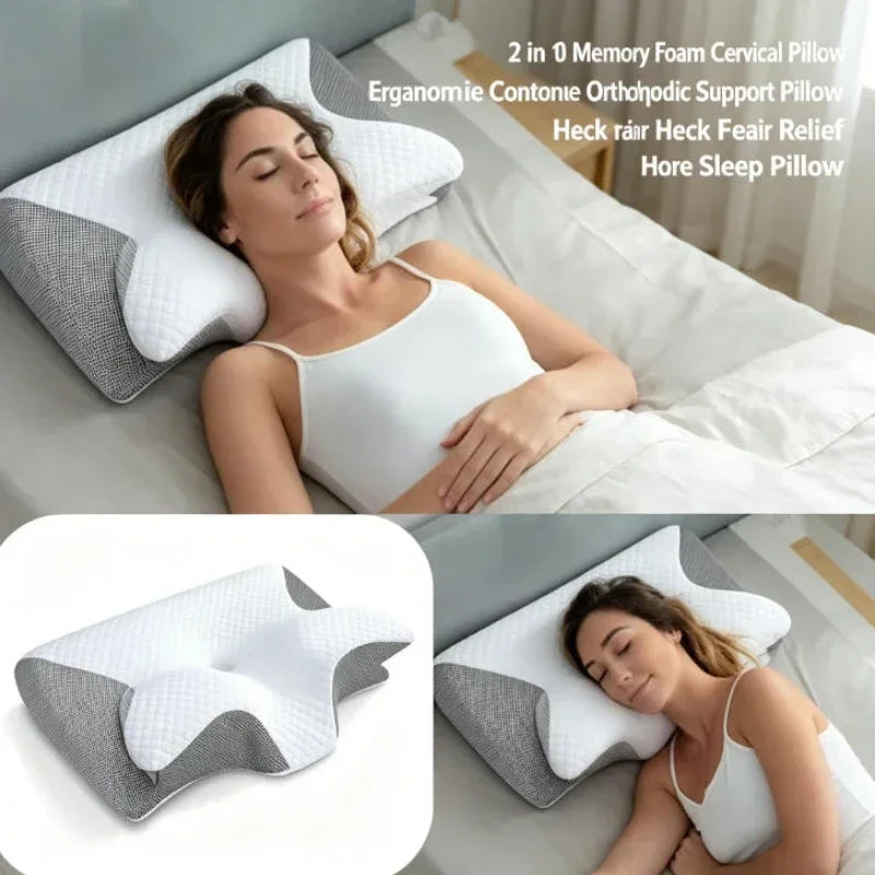 Neck Pain Relief Memory Foam Cervical Pillow Ergonomic Orthopedic Support for Side Back Stomach Sleepers Breathable Contour Bed