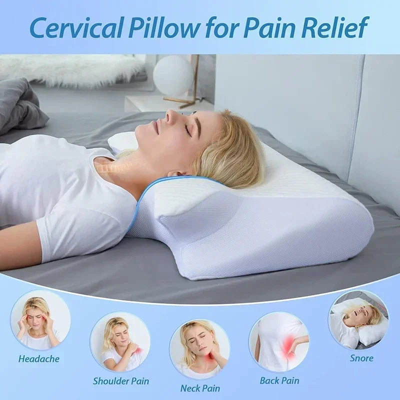Neck Pain Relief Memory Foam Cervical Pillow Ergonomic Orthopedic Support for Side Back Stomach Sleepers Breathable Contour Bed