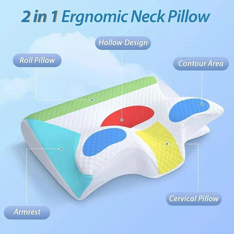 Neck Pain Relief Memory Foam Cervical Pillow Ergonomic Orthopedic Support for Side Back Stomach Sleepers Breathable Contour Bed