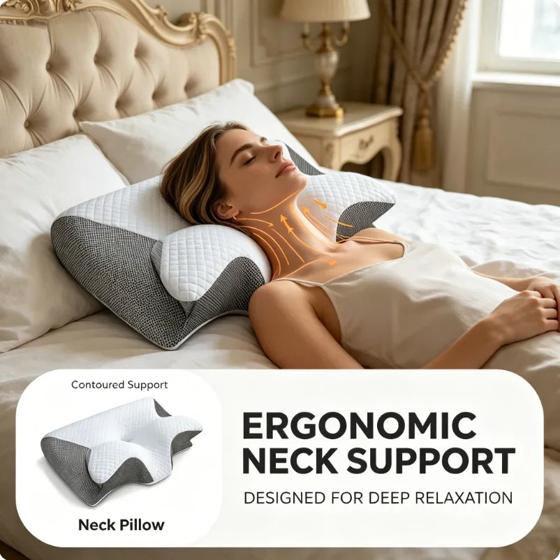 Neck Pain Relief Memory Foam Cervical Pillow Ergonomic Orthopedic Support for Side Back Stomach Sleepers Breathable Contour Bed