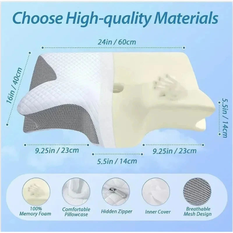 Neck Pain Relief Memory Foam Cervical Pillow Ergonomic Orthopedic Support for Side Back Stomach Sleepers Breathable Contour Bed