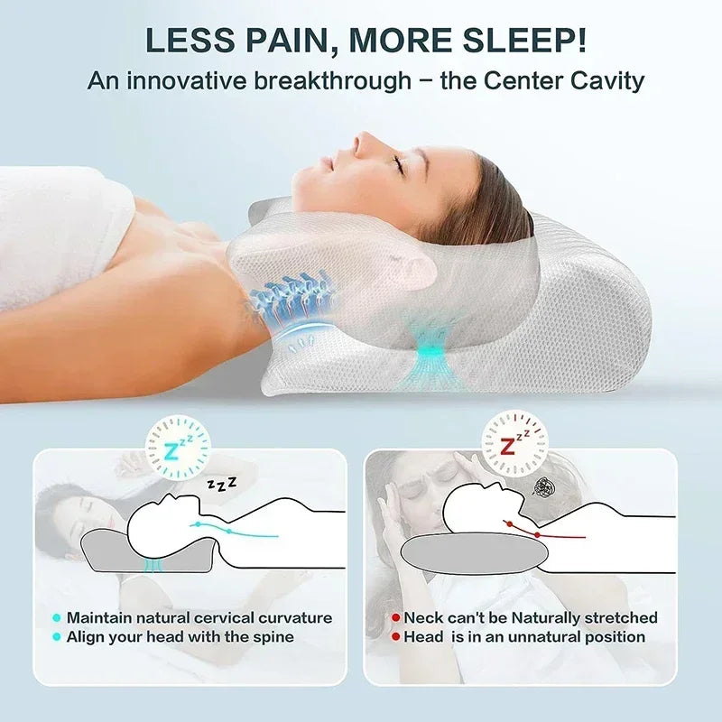 Neck Pain Relief Memory Foam Cervical Pillow Ergonomic Orthopedic Support for Side Back Stomach Sleepers Breathable Contour Bed