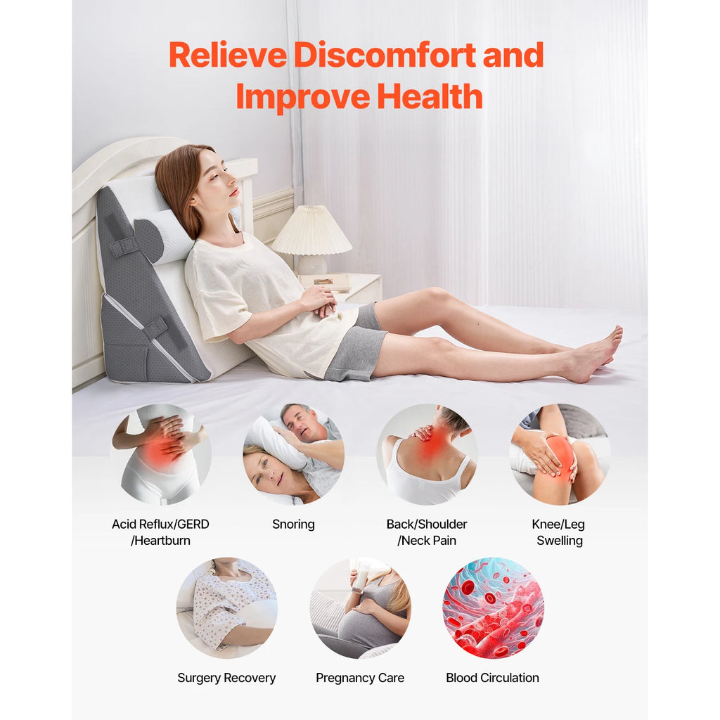SucceBuy Bed Wedge Pillow 3 Pcs Adjustable Orthopedic Bed Wedge Set Post Surgery Pillow for Acid Reflux Back Pain Snoring Relief