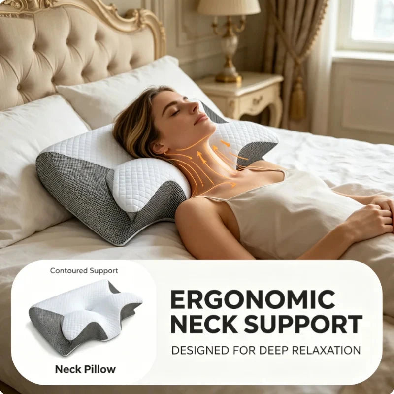 Neck Pain Relief Memory Foam Cervical Pillow Ergonomic Orthopedic Support for Side Back Stomach Sleepers Breathable Contour Bed