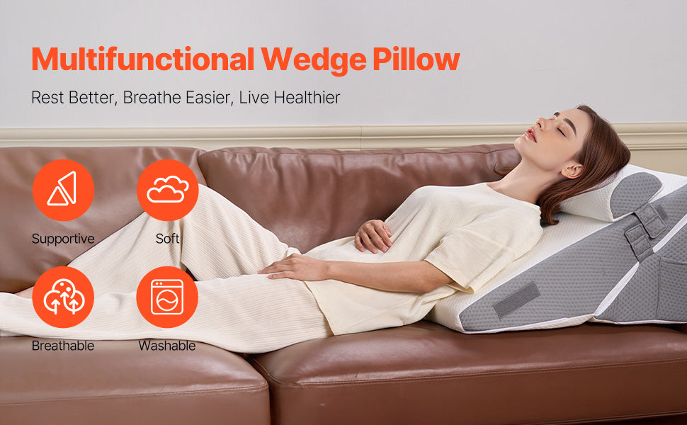 SucceBuy Bed Wedge Pillow 3 Pcs Adjustable Orthopedic Bed Wedge Set Post Surgery Pillow for Acid Reflux Back Pain Snoring Relief
