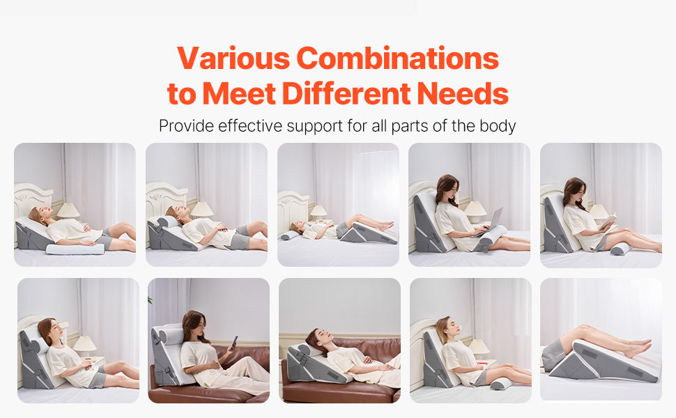 SucceBuy Bed Wedge Pillow 3 Pcs Adjustable Orthopedic Bed Wedge Set Post Surgery Pillow for Acid Reflux Back Pain Snoring Relief