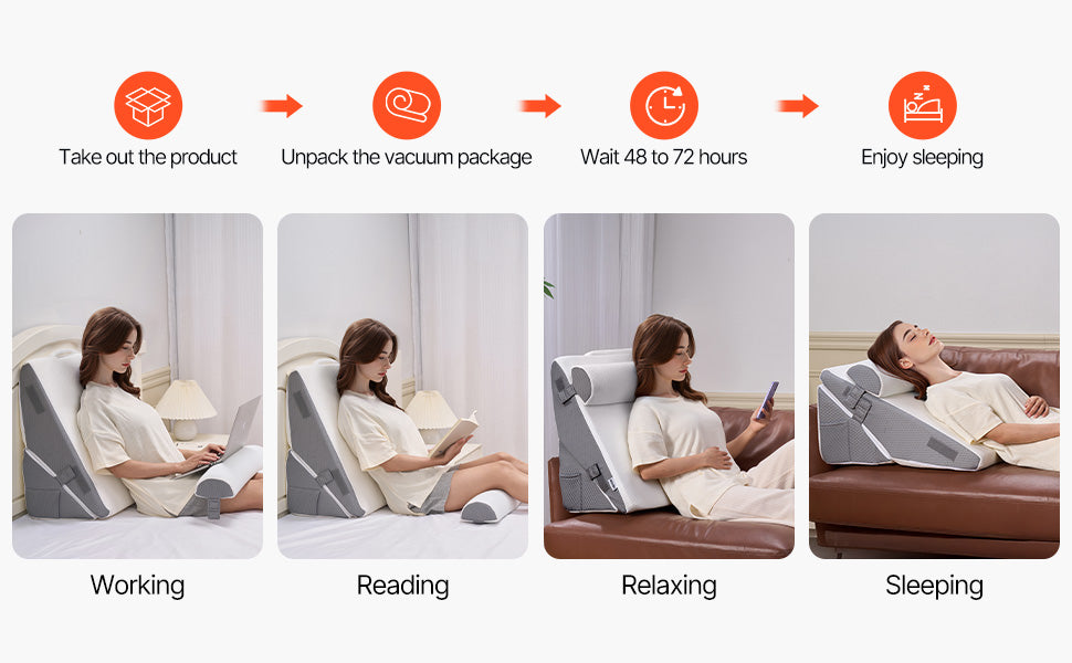 SucceBuy Bed Wedge Pillow 3 Pcs Adjustable Orthopedic Bed Wedge Set Post Surgery Pillow for Acid Reflux Back Pain Snoring Relief
